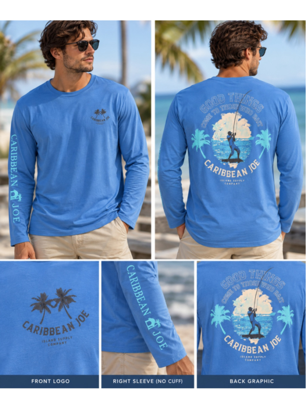 Caribbean Joe Men’s XL Long Sleeve Fishing Performance Shirt Blue NWOT